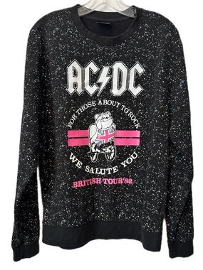 AC/DC British Tour 82 Graphic Sweatshirt M Black Splatter Rock Band Pullover